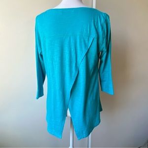 Woolrich Shirt Small Turquoise Split Open Back Yoga Hiking 100% Cotton Women’s